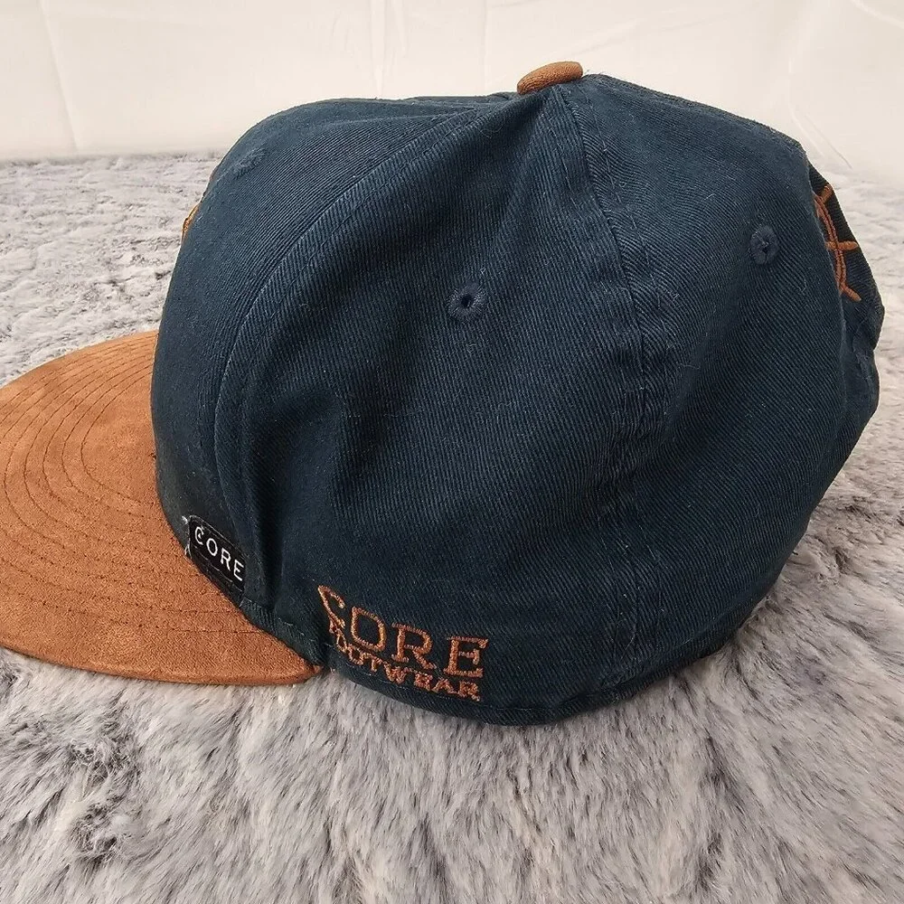 Core Footwear Anchor Snapback Hat Navy Brown Suede Brim Adjustable Cap - Picture 7 of 10